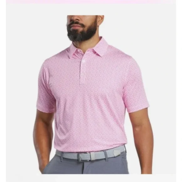 FootJoy‎ Polo Shirt Mens Medium Pink Floral Logo Left Sleeve - Picture 2 of 8